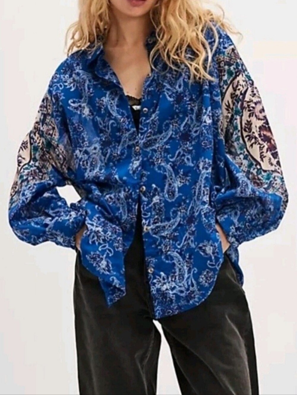 Free People Rose Bud Paisley Long Sleeve Button Up Shirt